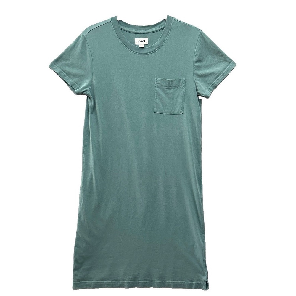 Pact Womens XS Softspun Tee Dress Dark Forrest SeaFoam Green Organic Casual